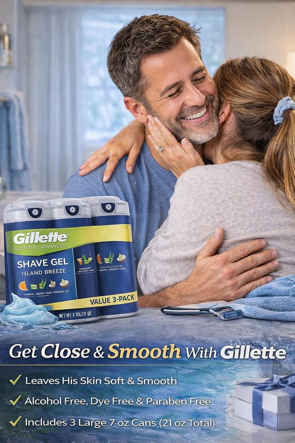 Gillette Sensitive Plus Island Breeze Alcohol Free Dye Free Parabens Free With Aloe & Vitamin C (3 Pack)