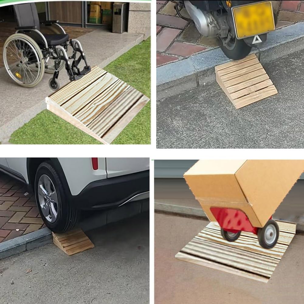 Legno Rampe per Soglia Ingressi, Portatile Rampa di Marciapiede Sedie A Rotelle, Altezza 7-15cm, Leggere Rampe di Cordolo per Auto Moto Scooter(H 9cm/3.5")