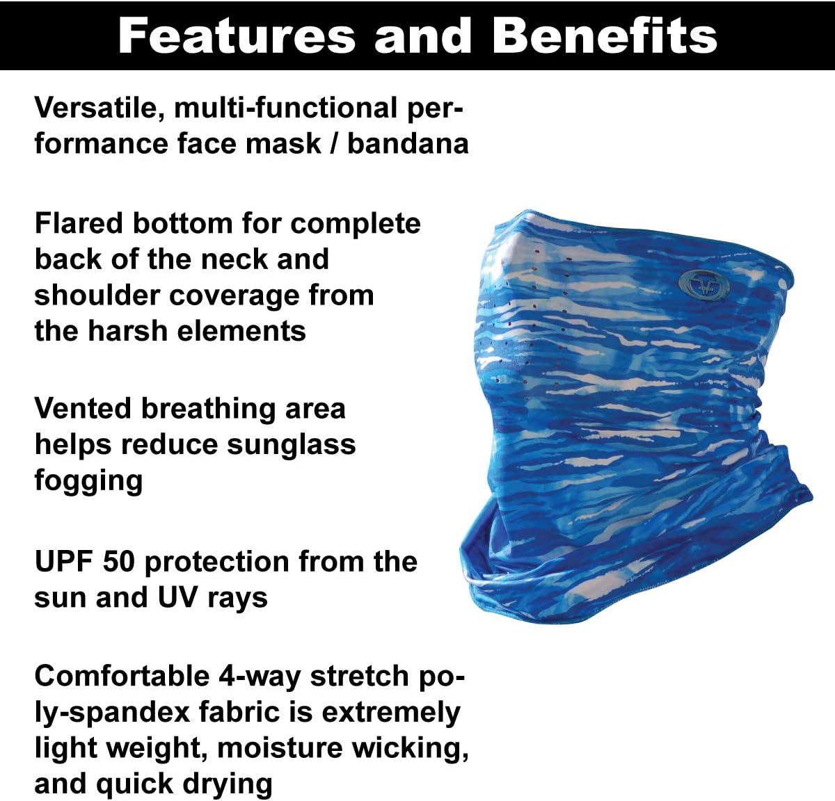 Flying Fisherman Sunbandit Pro Series Face Mask, UPF 50+ Protection, Vented and Flared, Blue Water Camo - Image 4