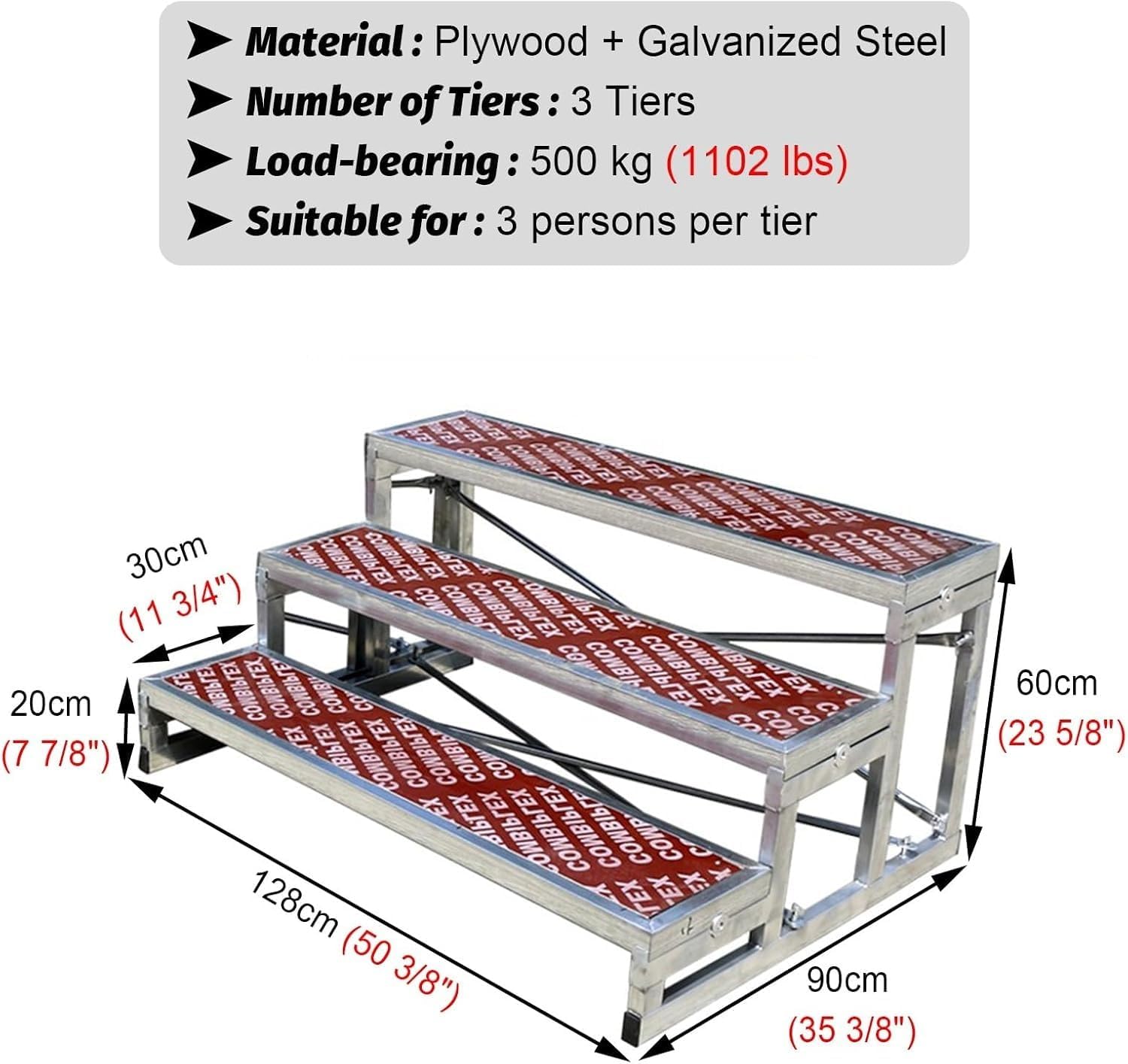 Portable Choir Risers - Sturdy Anti-Slip Multi-Tiered Singing Platform for Churches & Events, Easy Assembly 1/2/3 Level Steps, Professional Quality (128x90x60cm)
