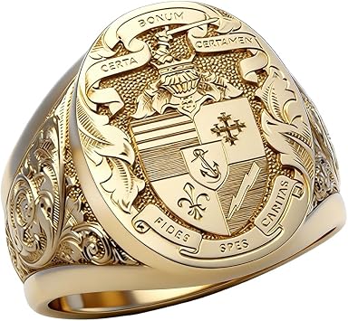 Vintage Coat of Arms Rings for Men He Custom Signet Statement Ring 14K Gold Plated Personalized Family Engraved Badge Rings Jewelry Graduation Party Birthday Gifts for Women Father Dad Size 9