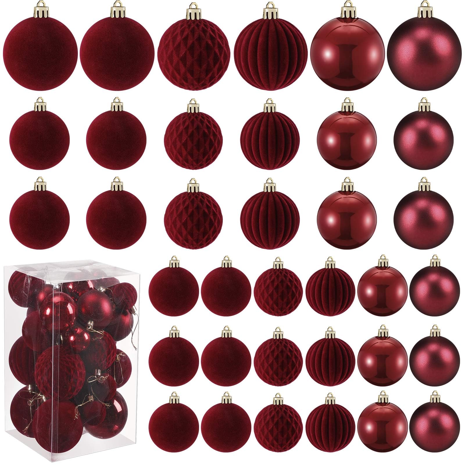 42 Pcs Burgundy Velvet Christmas Ornaments Set Hanging Ball