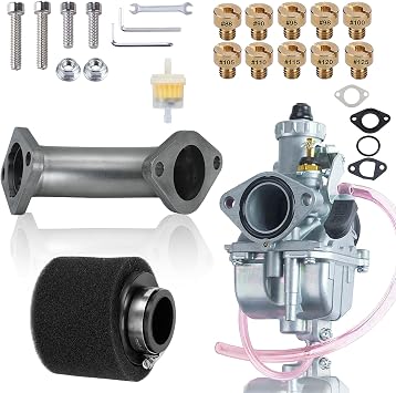 JMCHstore VM22 Carburetor w/Curved Manifold Performance Slide intake pipe Carb Kit For Predator 212cc GX200 Coleman CT200U BT200X Mini bike196 Clones Engine, KT196 Go kart Obsidian Black