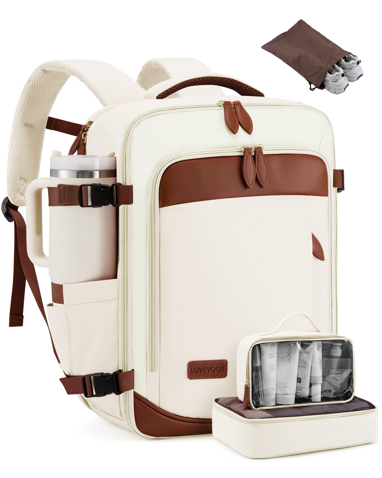 LOVEVOOK Travel Backpack Carry On Airline Approved, 50L Large Backpack with 3 Packing Cubes, TSA Travel Essentials Carry On Bag, Waterproof Weekender