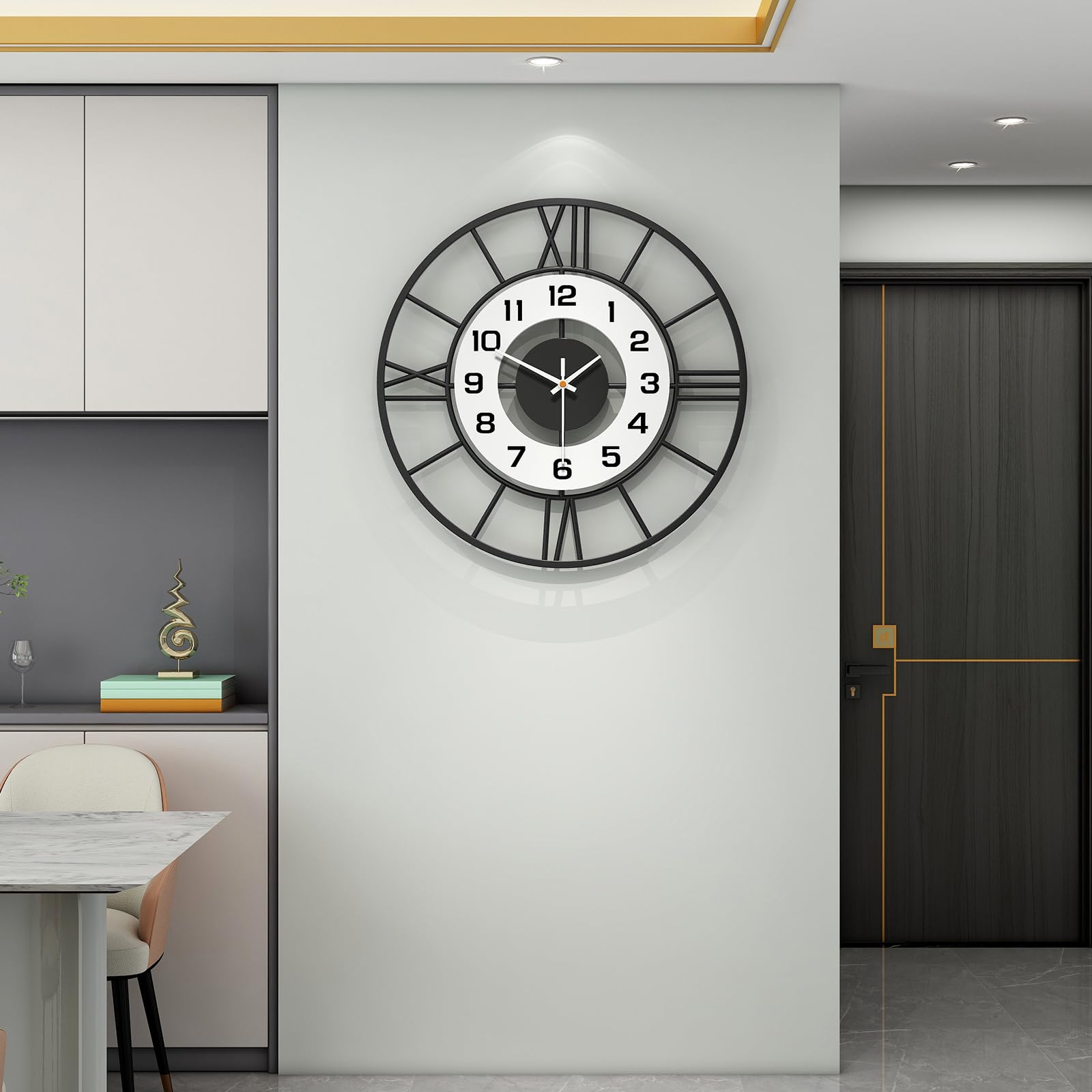 JTWALCLOCK Large Wall Clock for Living Room Decor 16 Inch Metal Decorative Black Wall Clocks,Silent Non-Ticking Battery Operated Big Modern Wall Clock for Home,Bathroom,Bedroom Clock Wall Decor