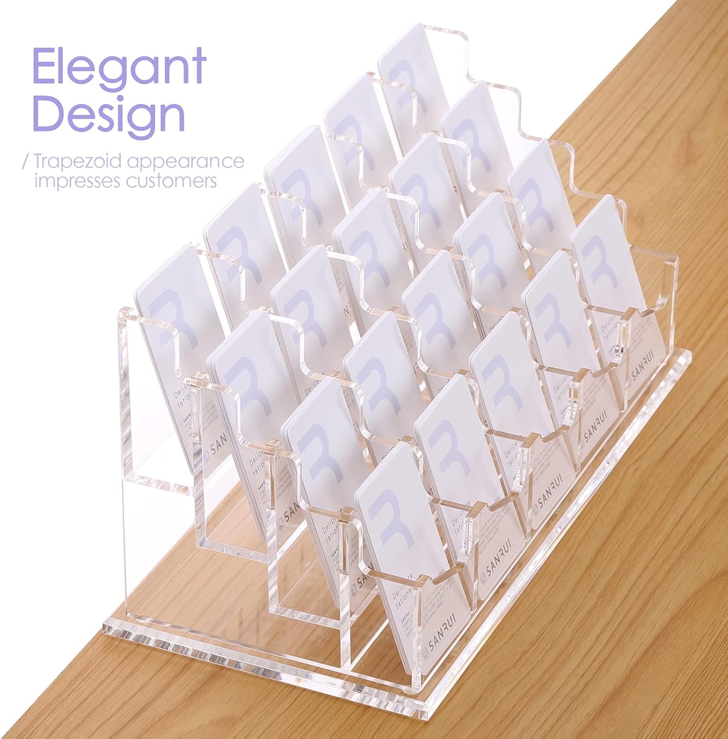SANRUI Business Card Holder for Desk, Vertical Business Card Display ,Clear Acrylic Name Card Organizer Display Stand for Women and Men (Vertical, 20 Pockets)