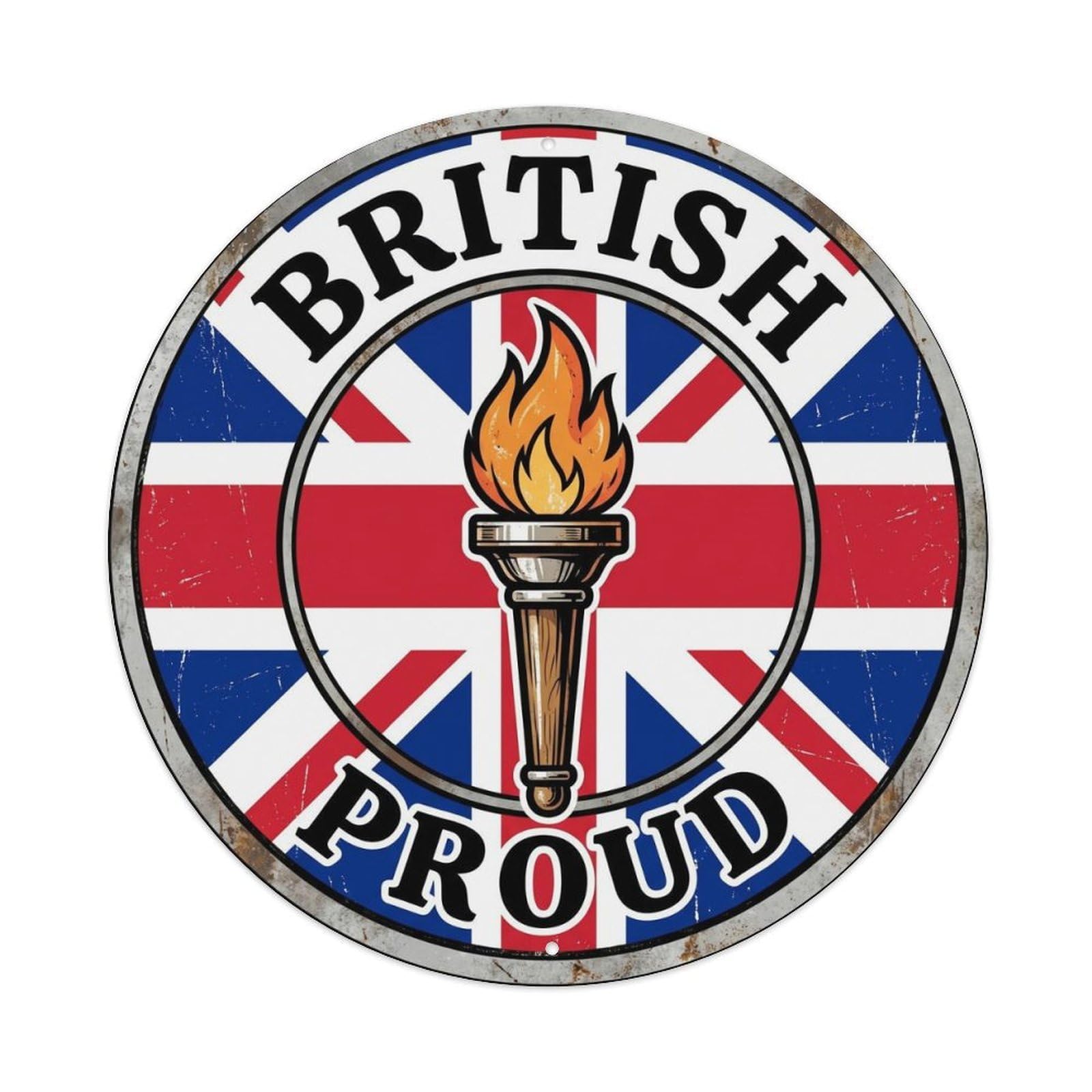 Olhnbad Style British Proud Torch Heraldry Heritage Emblem Metal Tin Sign