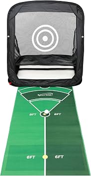 Spornia Short Game Pro Golf Chipping Net and Putting Mat Combo Instant Ball Return System Dual-Sided 3x3ft Chipping Net and 10x2ft Putting Mat for Indoor/Outdoor Practice