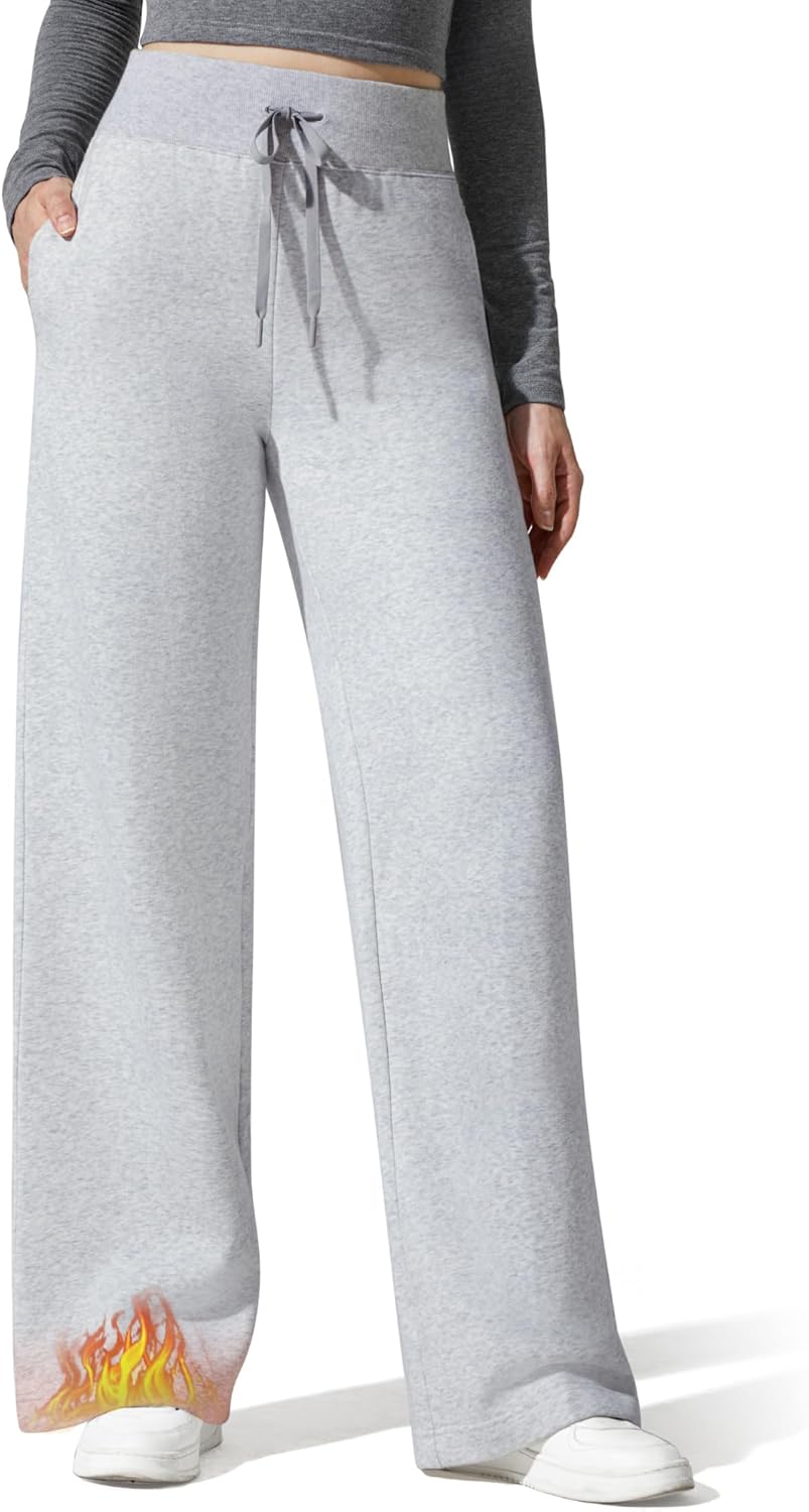 G4Free Flurrylux Women's Fleece Lined Wide Leg Sweatpants Drawstring Cotton Warm Lounge Pants