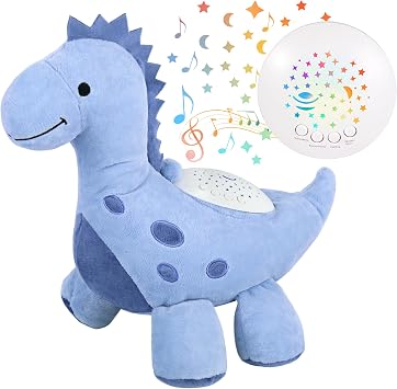 wiqins Baby Sleep Soother Cry Sensor Dinosaur Night Light Projector Baby Sound Machine Plush Stuffed Animal Toys for Boys Girls Pillow Ceiling for Toddler Lullabies & White Noise Sound