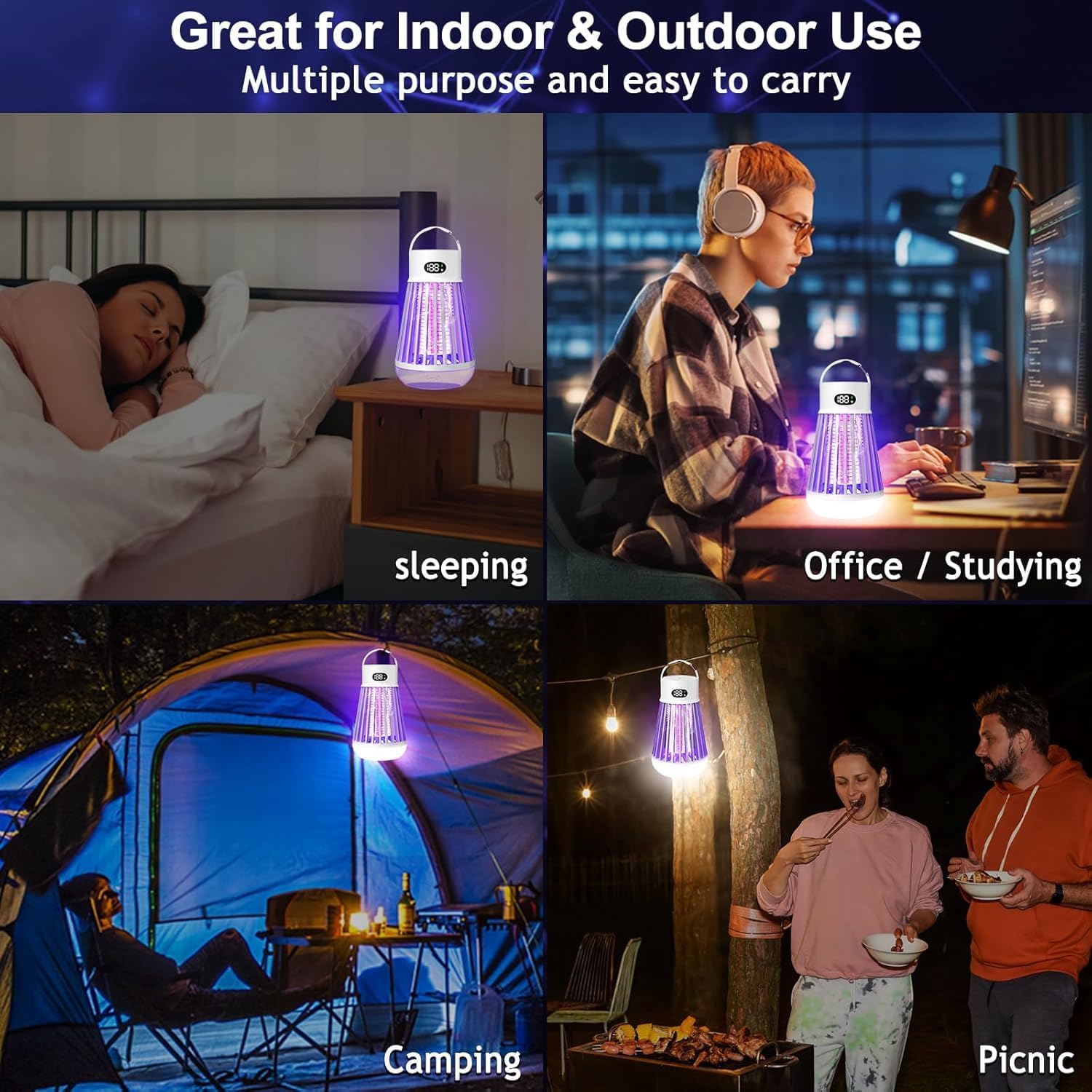 Bug Zapper Indoor Outdoor Mosquito Zapper, LED Rechargeable Fly Zappers Mosquito Killer Lamp with Storage Box, Waterproof 2000V Bug Light Trap for Home Kitchen Backyard Garden Camping Patio