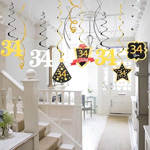 Miniatura 153 de LINGTEER Happy 65th Birthday Decorations Set - 12Pcs Black & Gold Swirls Streamer,Happy Birthday Bunting Banner,Cheers to 65 Years Old Bday Party