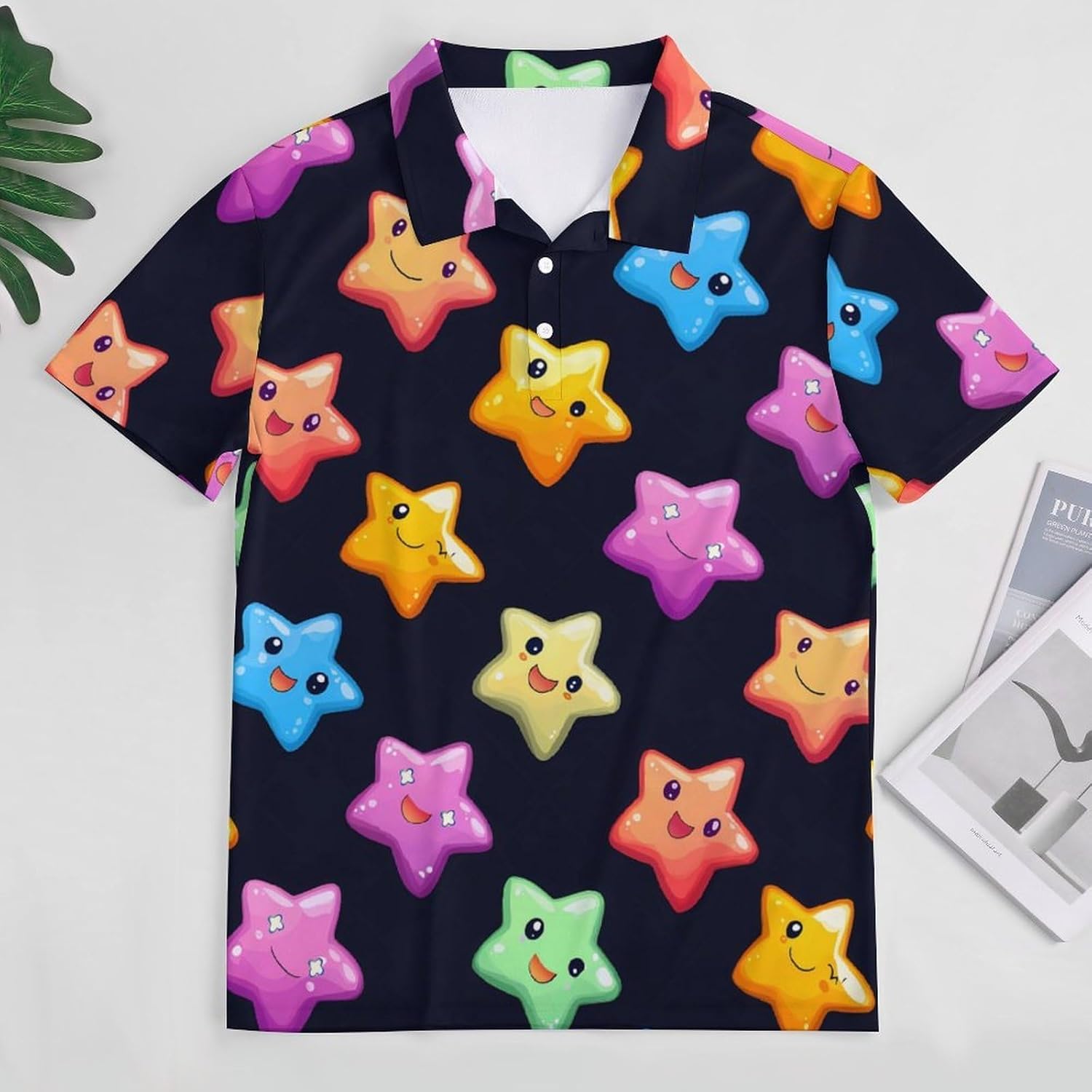 Colorful Stars Womens Golf Polo Shirts Summer Short Sleeve Collared 3 Buttons T Shirt Activewear Tops