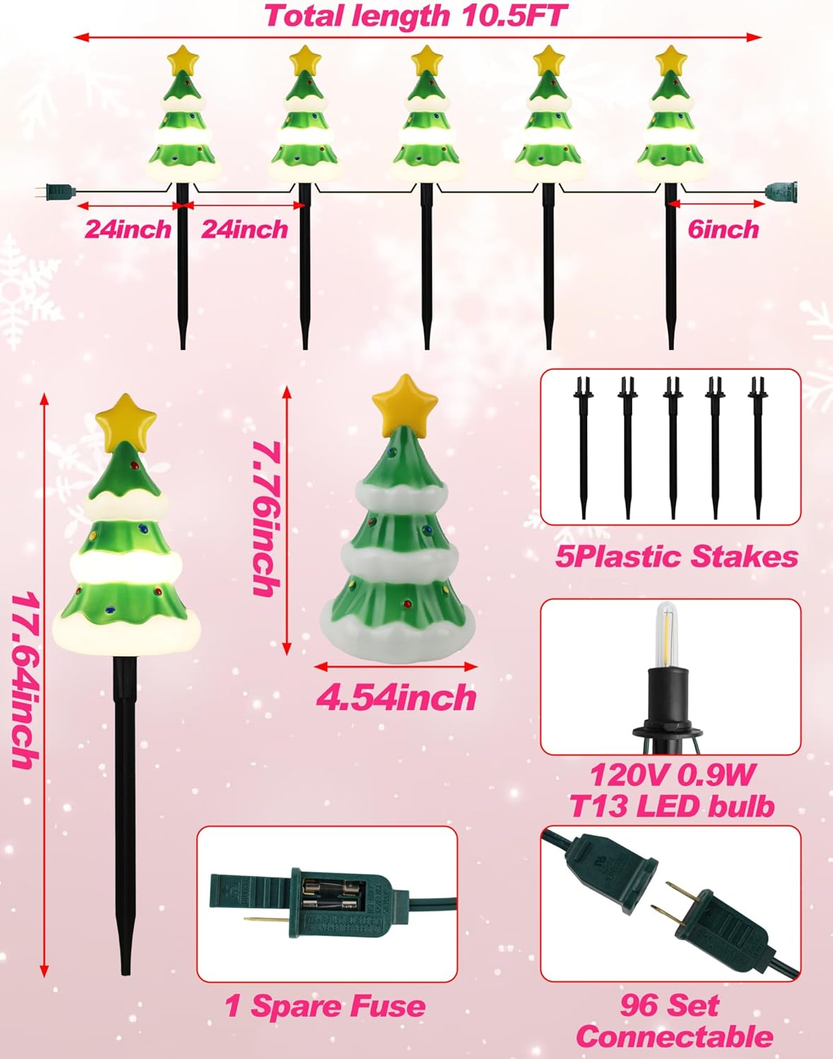 5 Pack Christmas Decorations Outdoor Pathway Lights, Enchanting Christmas Tree Yard Stakes, Waterproof Holiday Decor Lights for Walkway, Lawn, Garden - Warm White LED