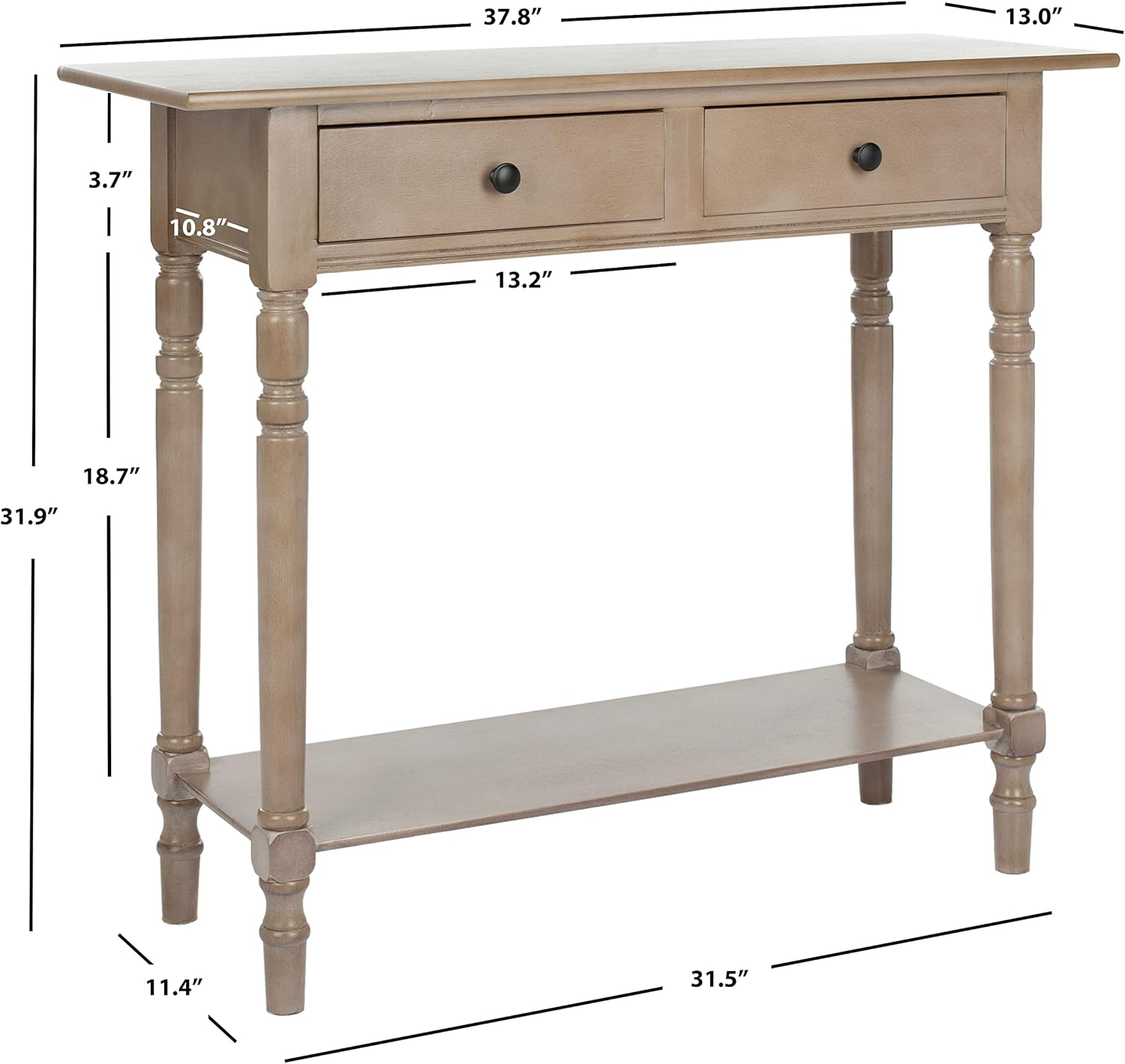SAFAVIEH Home Collection – Rosemary Vintage Grey Console Table with Drawers & Shelf, Classic Contemporary Storage Console, Turned Leg Design (AMH5705A)