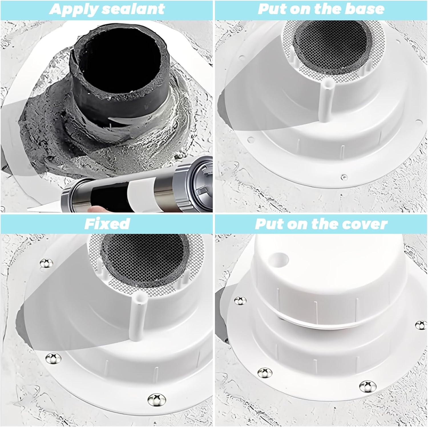 Acrux7 3 PCS RV Vent Cover, RV Roof Vent Caps Replacement for 1 to 2-3/8 Inch Pipe, Plastic Camper Roof Vent Cap, RV Plumbing Vent Cap Sewer Ceiling Vent Caps for Trailer Camper Motorhome (White)