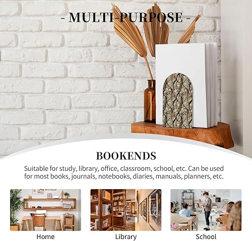 Miniatura 7 de Book Ends for Shelves 1 Pair - Retro Branches Print Wood with Metal Base Bookends for Heavy Books, Book Stand Organizer Holder for Books Movies Cds