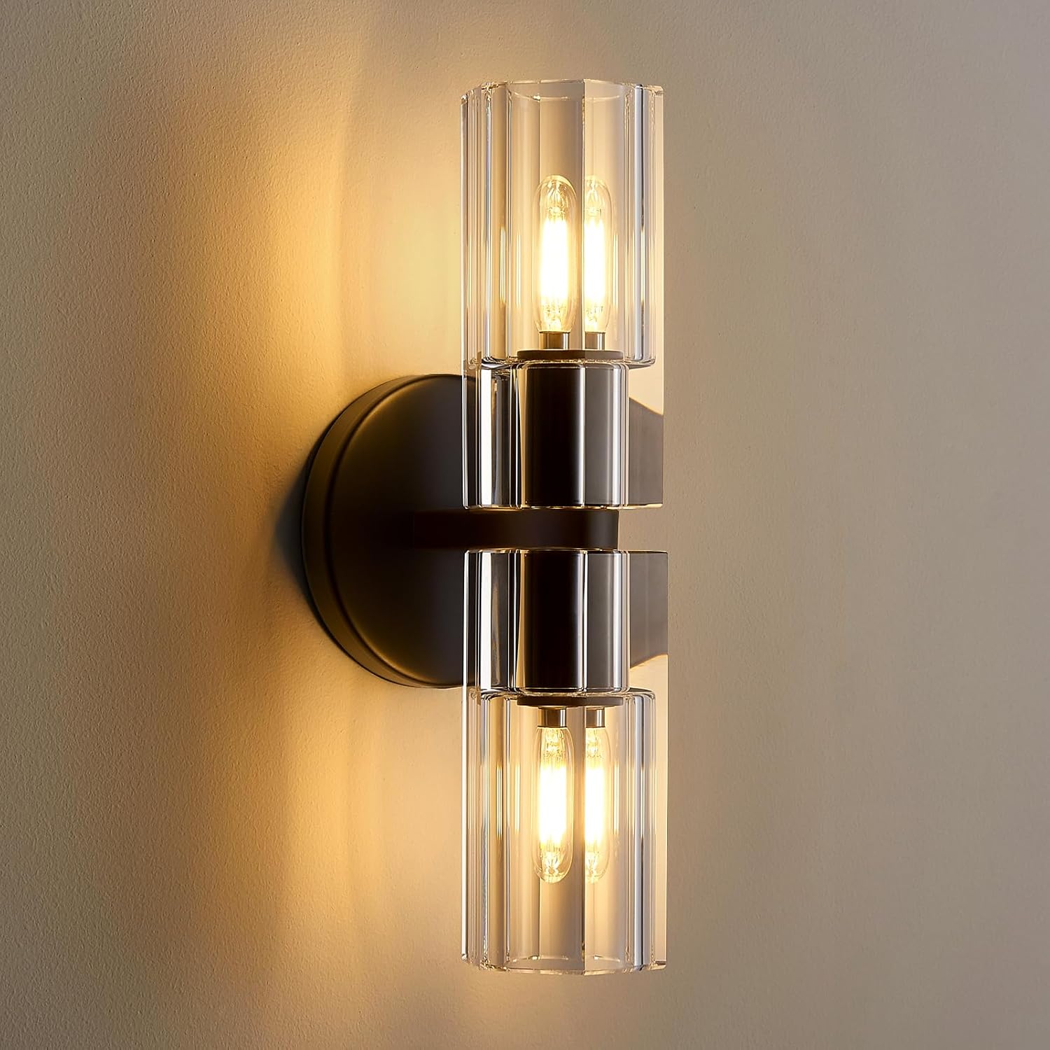 Black Crystal Wall Sconces, 13" Modern Brass Sconces Lighting with K9 Crystal Lampshade,Indoor Wall Sconce Bedroom Wall Light Fixtures for Living Room Bathroom Hallway Stairs Entryway