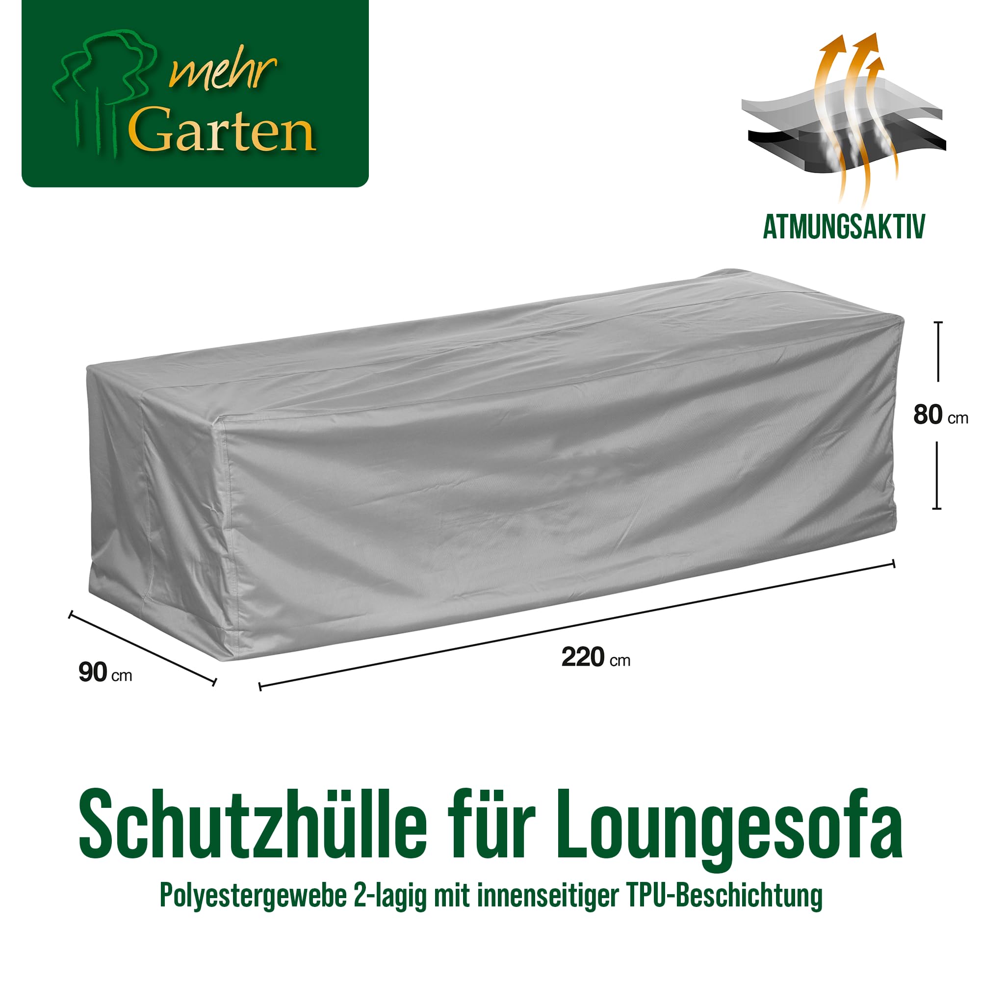 Premium Protect Loungesofa Abdeckung 3 Sitzer, 220x90x80 cm | wasserdicht, UV-beständig und atmungsaktiv – 2-lagiges Polyestergewebe, Schutzhülle für Gartenmöbel mit Kordelzug
