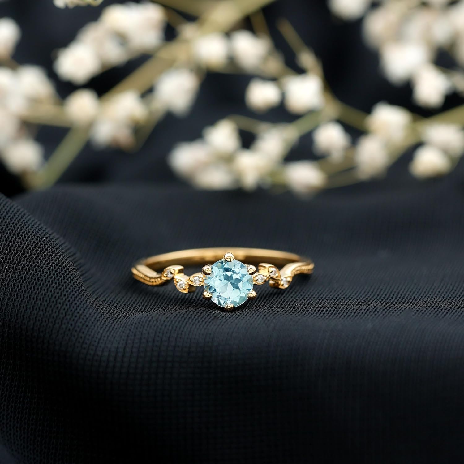 Certified Natural Sky Blue Topaz Promise Ring, AAA Quality, Blue Topaz Diamond Minimal Ring (Ready to Gift)