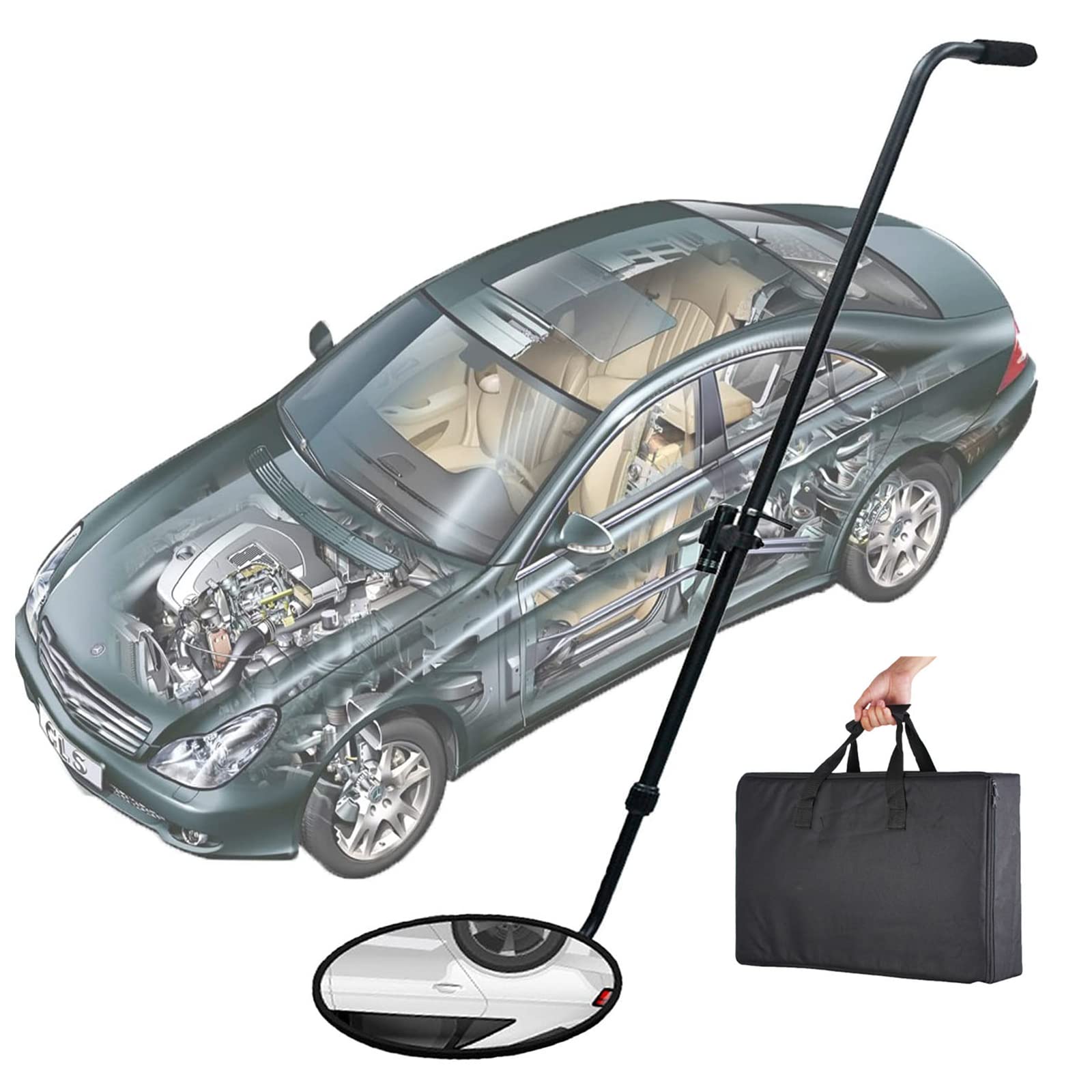 YNIYUJKL Telescoping Inspection Mirror, 2X Mirror Under Vehicle Inspection Mirror, Led Lighted Flexible Inspection Mirror Round Mirror Inspection Tool
