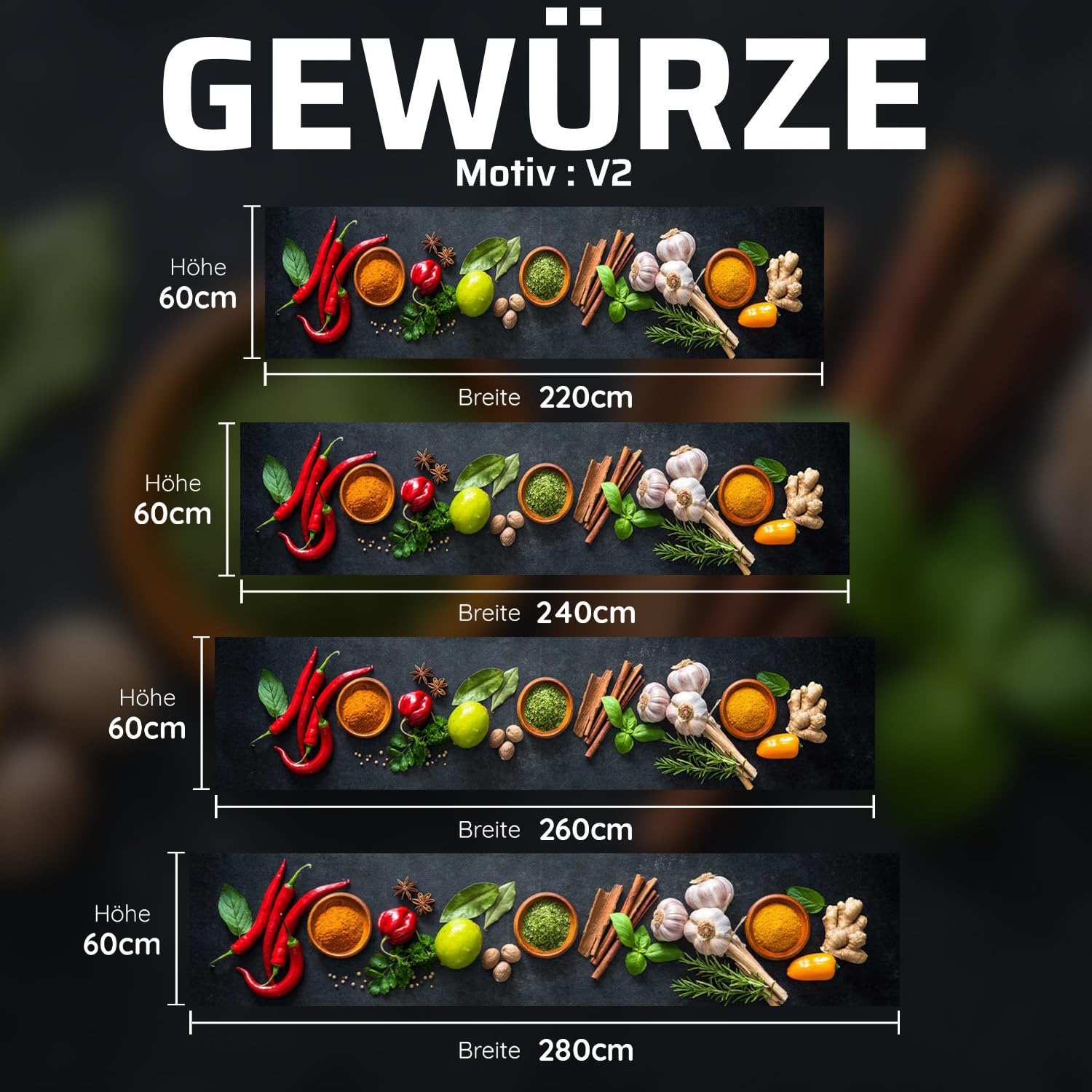 Dedeco Küchenrückwand 220x60 cm, Gewürze V2, 3mm Acrylglas – Spritzschutz Küche, Spüle & Herd, wasserfest, Glasoptik, Küchenfront, Wandverkleidung, Fliesenersatz, Fliesenspiegel