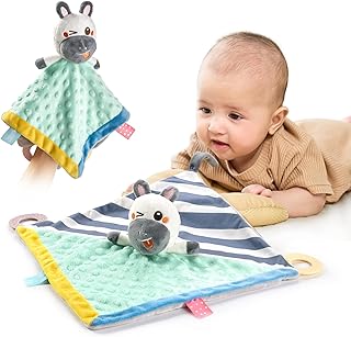 TUMAMA KIDS Zebra Baby Security Blanket,Baby Comforter Blanket Newborn Toys,Babies Blankets Sleep Security Toy w/Teether,Soft Touch Tag,Plush Animal Comfort Gift Infant Toddler 3,6,9,12 Months