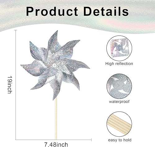 Miniatura 34 de Paquete de 10 molinillos reflectantes para patio y jardín, molinos de viento para exteriores, molinos de viento brillantes para decoración de Oro