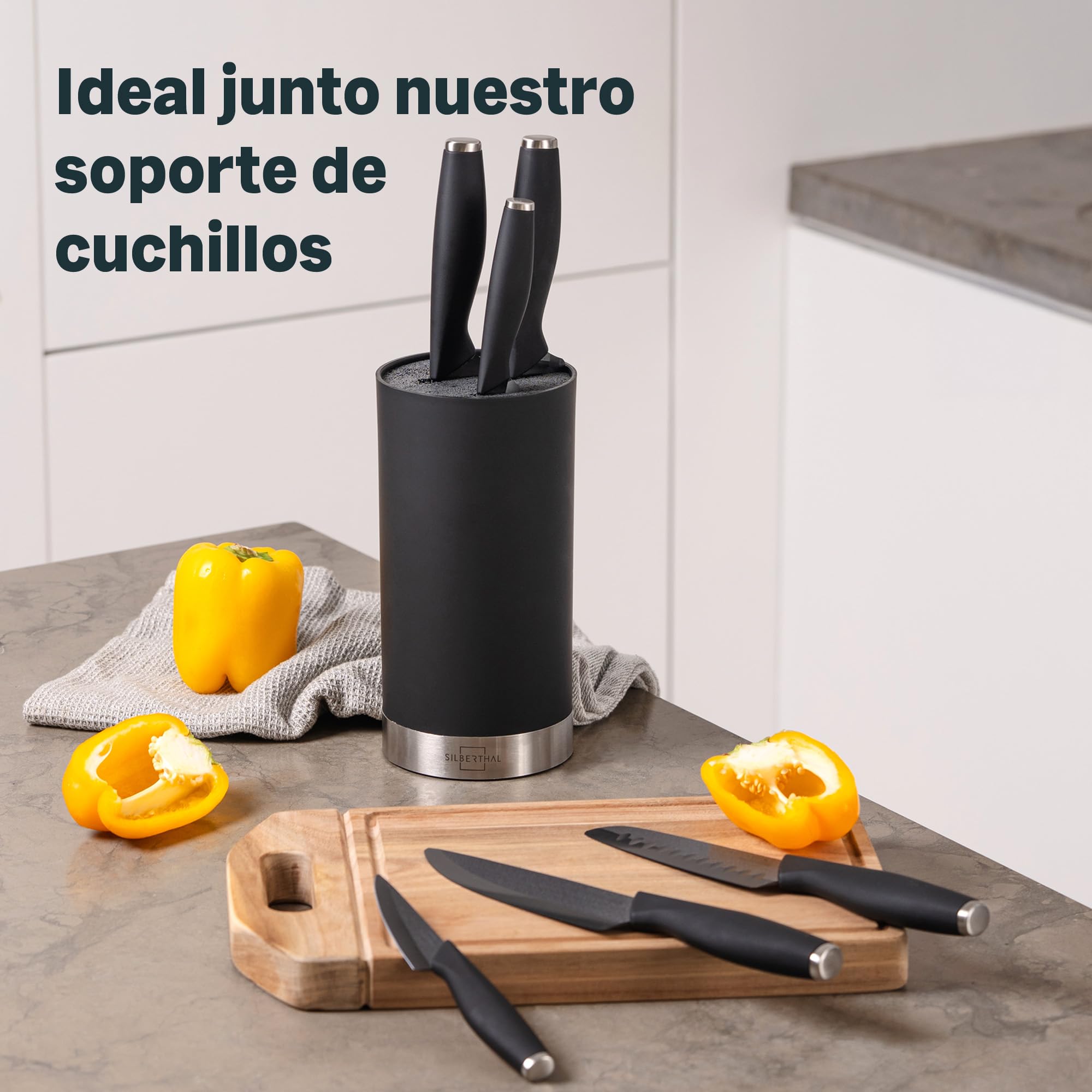 SILBERTHAL Set cuchillos cocina cerámica - Con funda protectora - Set 3 cuchillos ceramicos cocina