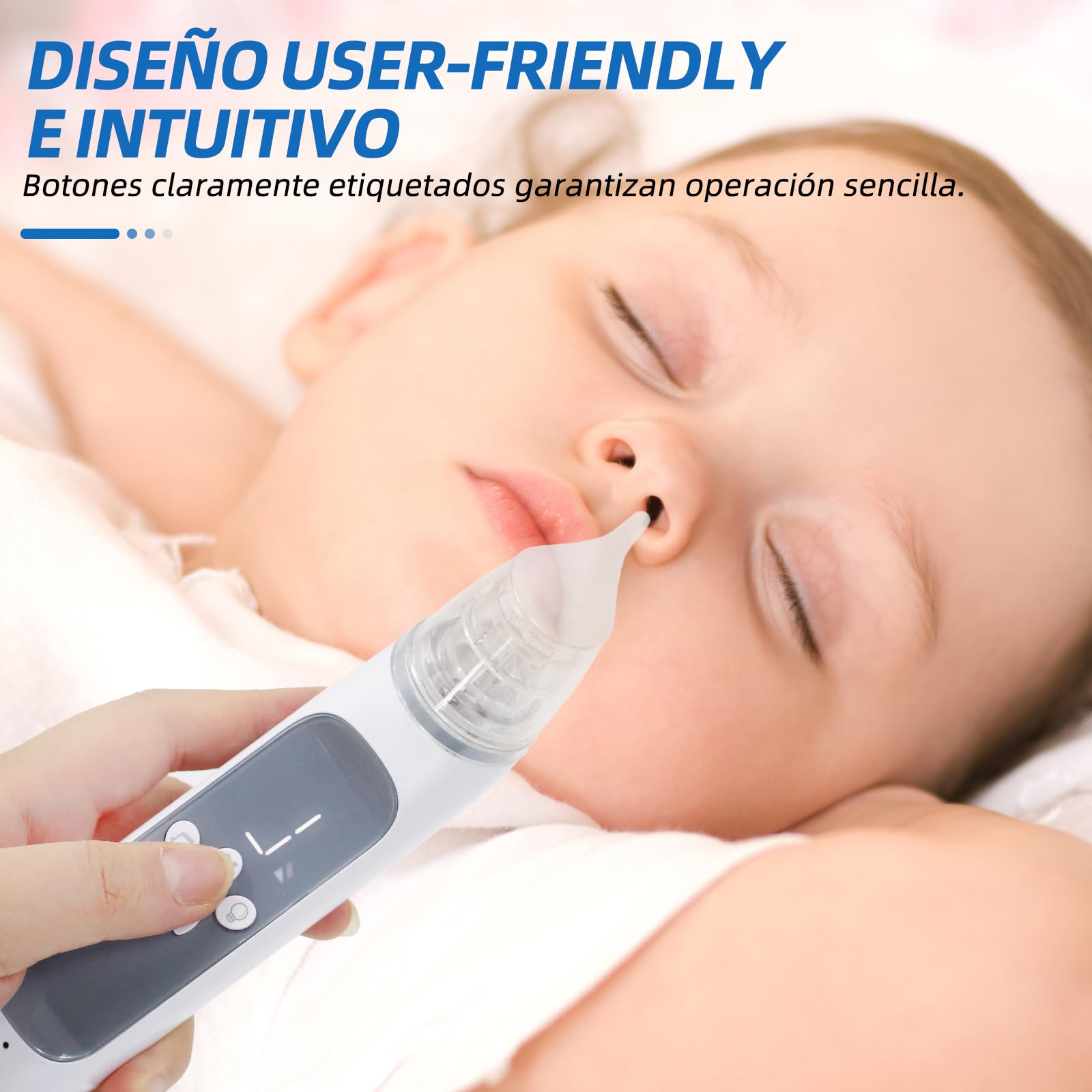 Aspirador nasal para bebé | Aspirador nasal eléctrico recargable con 3 niveles de succión, 3 tamaños de puntas de silicona, función de música y luz (gris)
