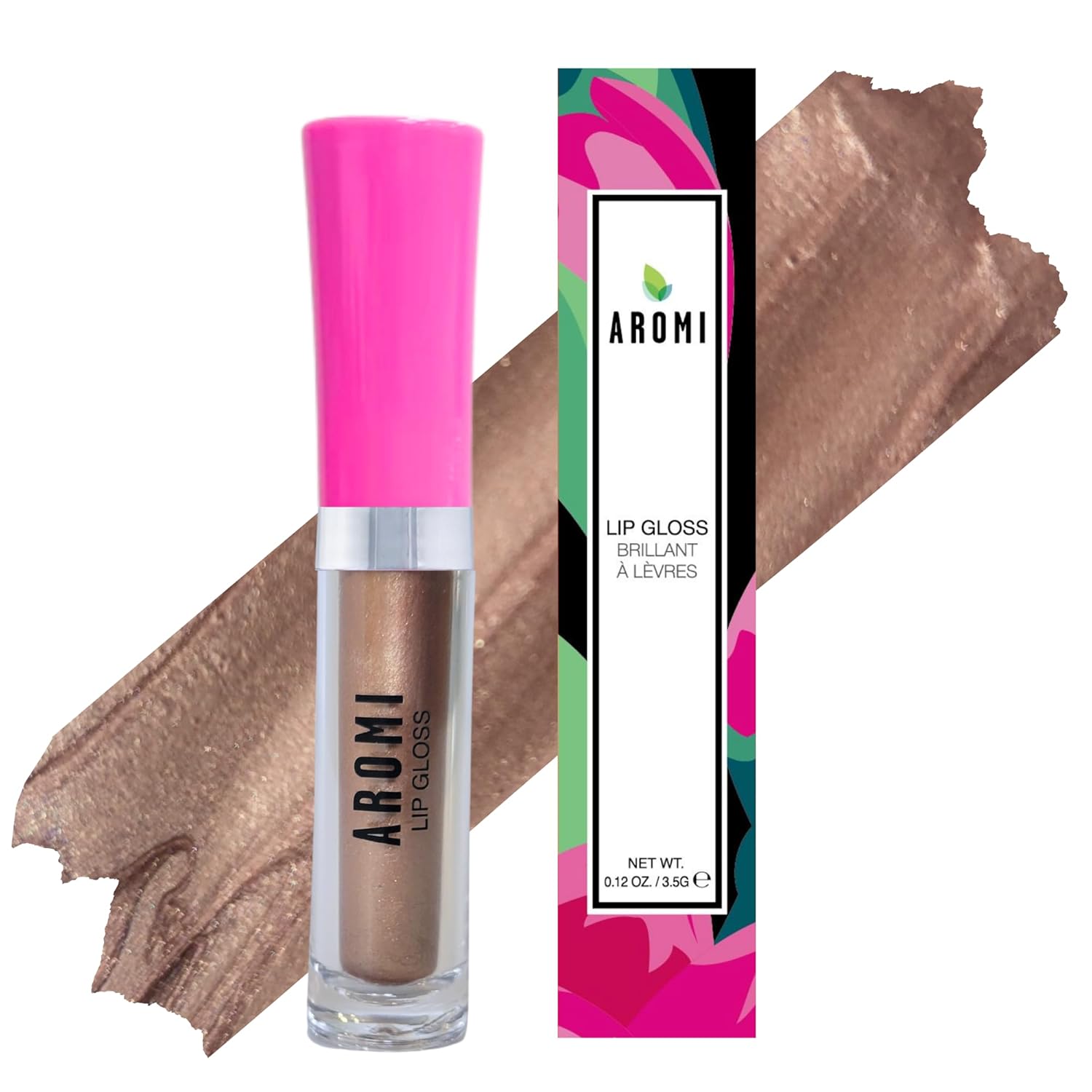 Aromi Grey Beige Lip Gloss | High-Shine, Shimmery, Metallic Tan Lip Oil for Women, Light Brown, Moisturizing, Plumper (Greige Nude) | Vegan, Cruelty-free, Gluten Free, Small Batch, Made in USA
