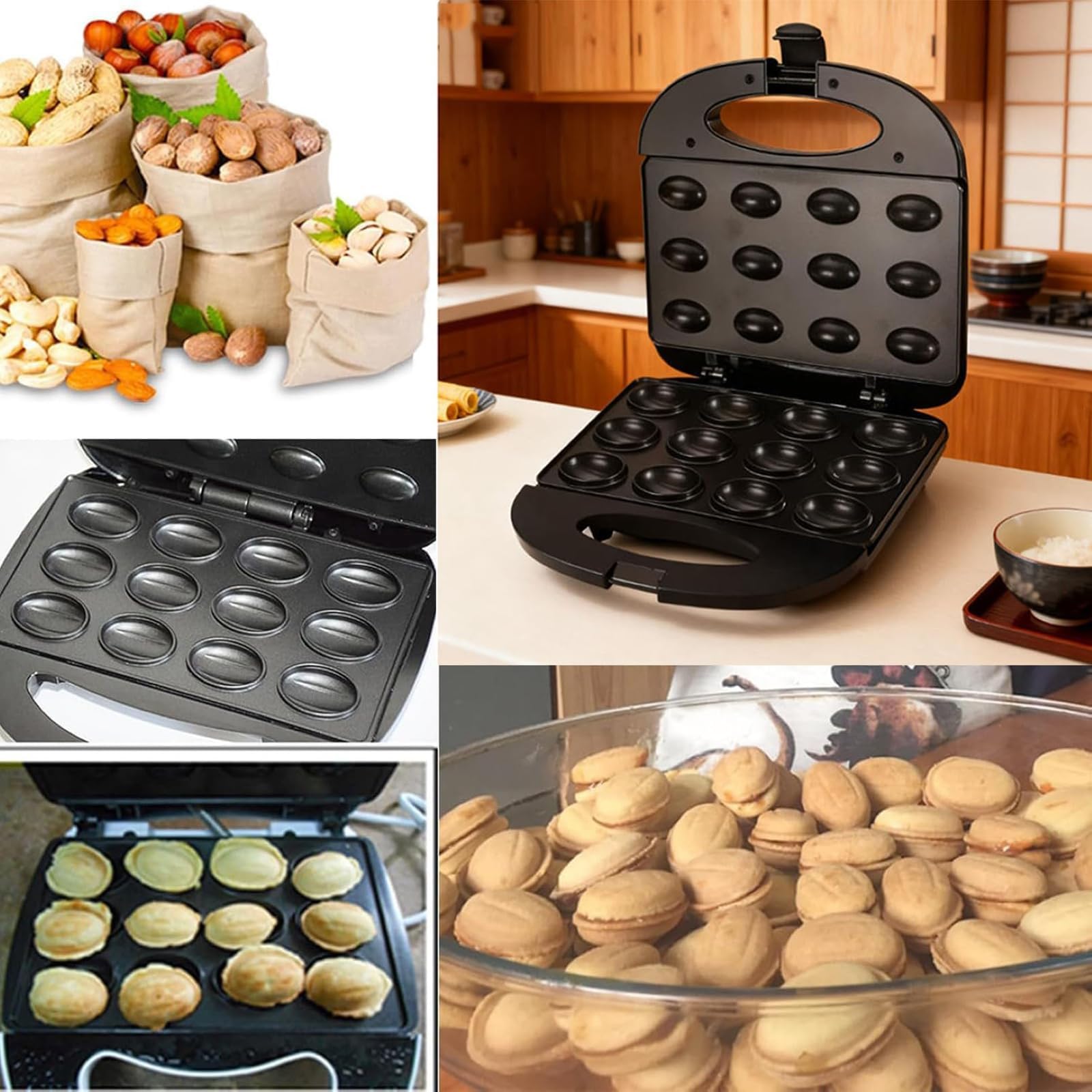 Macchina Elettrica per Dolci alle Noci da 750 W, Macchina per Biscotti a Forma di Noce con 12 Cavità, Rivestimento Antiaderente e Manico Antiscottatura, Macchina per Dolci Fatti in Casa con Frutta