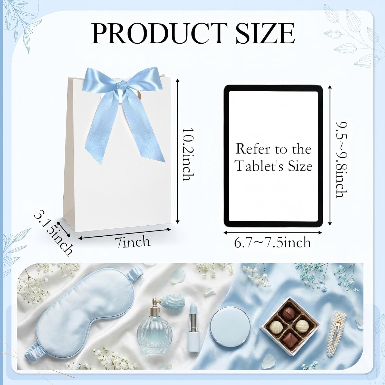 Aliceset 12 Pcs Small Thank You Bridesmaid Gift Bags 10 x 7 x 3.15'' with Die Cut Handles Compact Bags with Bow Ribbon for Wedding Baby Shower Birthday Party Favors(White,Light Blue) - Image 2