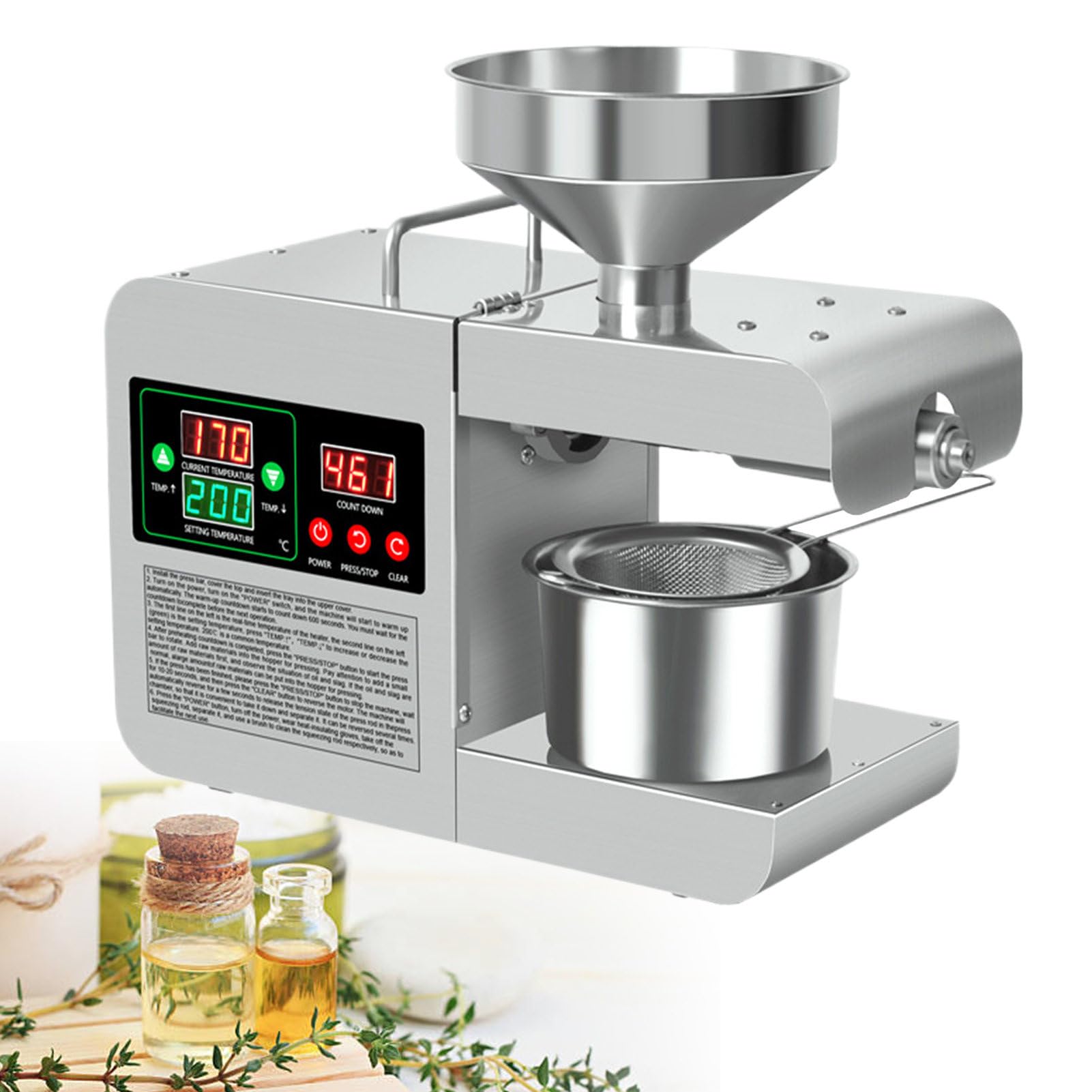 Aioneer Oil Press Machine, Automatic Oil Expeller With Temperature Adjustment 50-250℃, Stainless Steel Oil Presser - Supports Cold & Hot Pressing, Commercial Electric Oil Mill