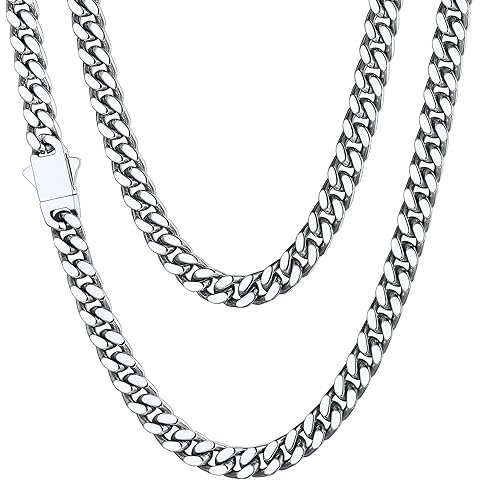 ChainsHouse Stainless Steel Mens Cuban Link Chain, Black/ 18K Gold Plated Miami Cuban Chain Necklace, 5mm/7mm/9mm/12mm/14mm Width, No Tarnish& Durable Hip Hop Mens Jewelry, 18