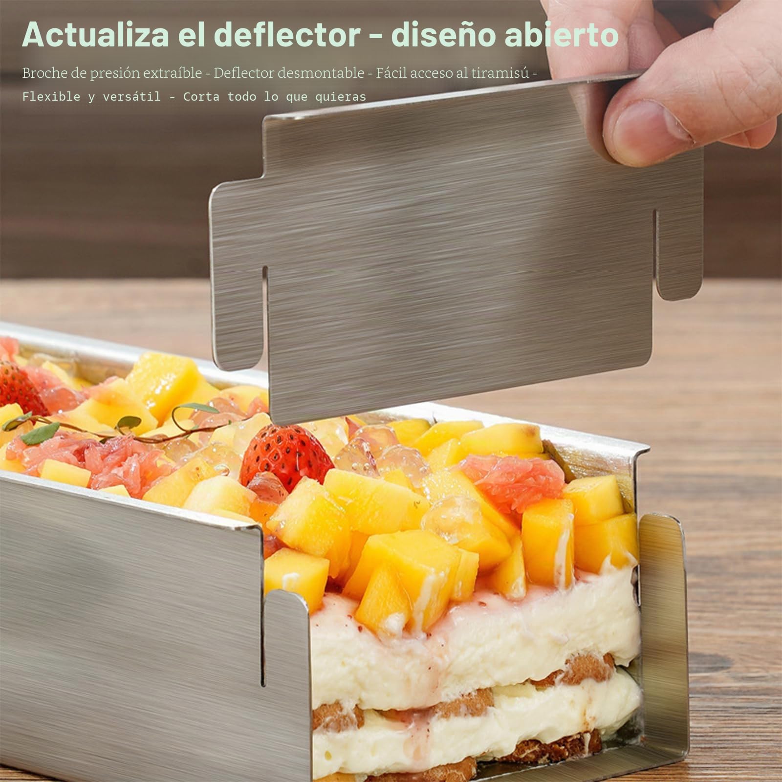 Forma de tiramisú rectangular ajustable con 2 paletas para tartas | Deflector extraíble en forma de pastel para tarta de mousse, tiramisú y crepé