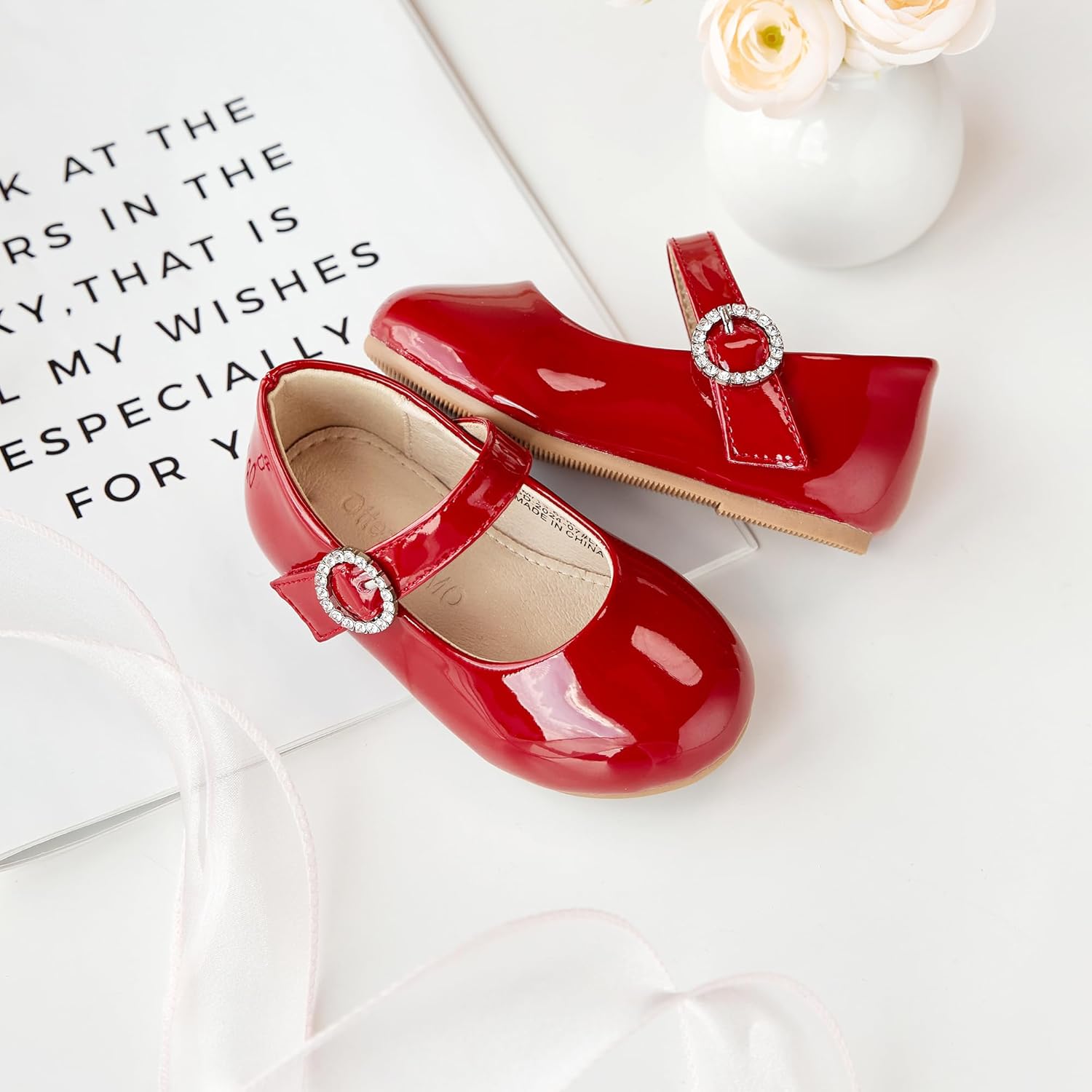 Otter MOMO Toddler/Little Girls Flower Girl Ballerina Flats Shoes Slip-on School Party Red Dress Shoes Size 5 - Image 6