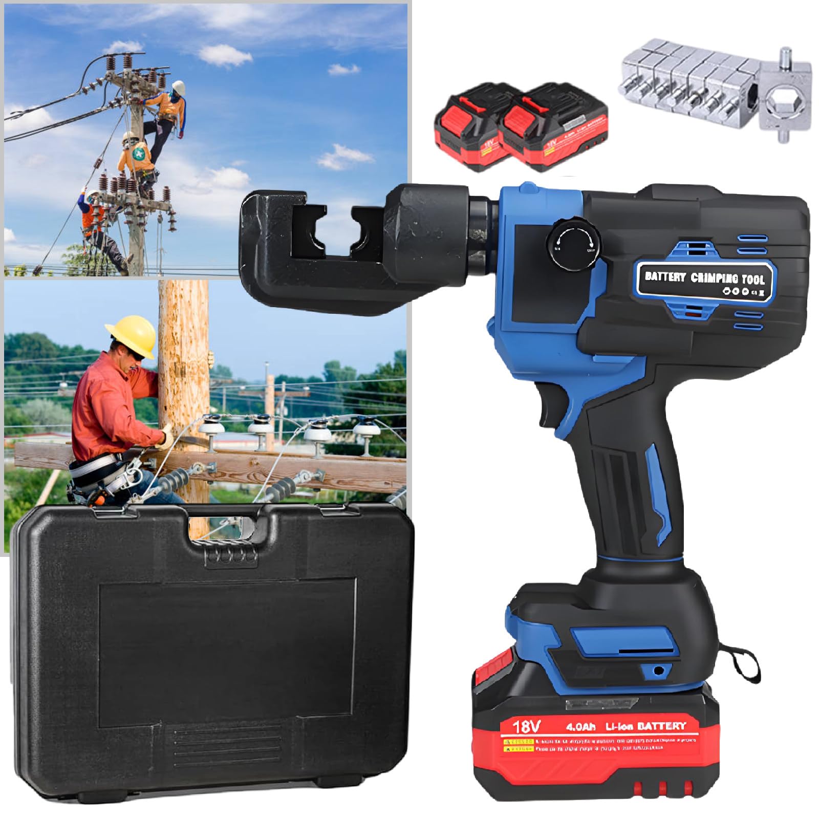 SENJINGHUA Cordless Cable Lug Crimping Tool Range 4-300mm² Rechargeable Crimper, Electrical Terminal Cable Wire Fiber Crimper Kit for Crimp Terminals,CD70