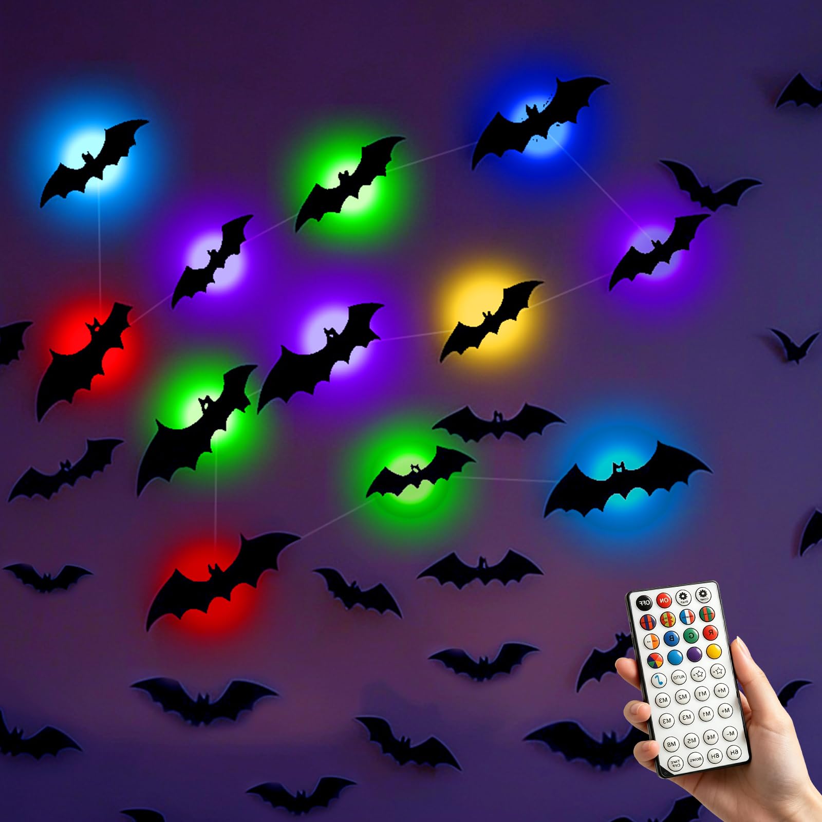 ECOHDT 48-Piece Halloween Bat Decor w/ 12 LED String Lights