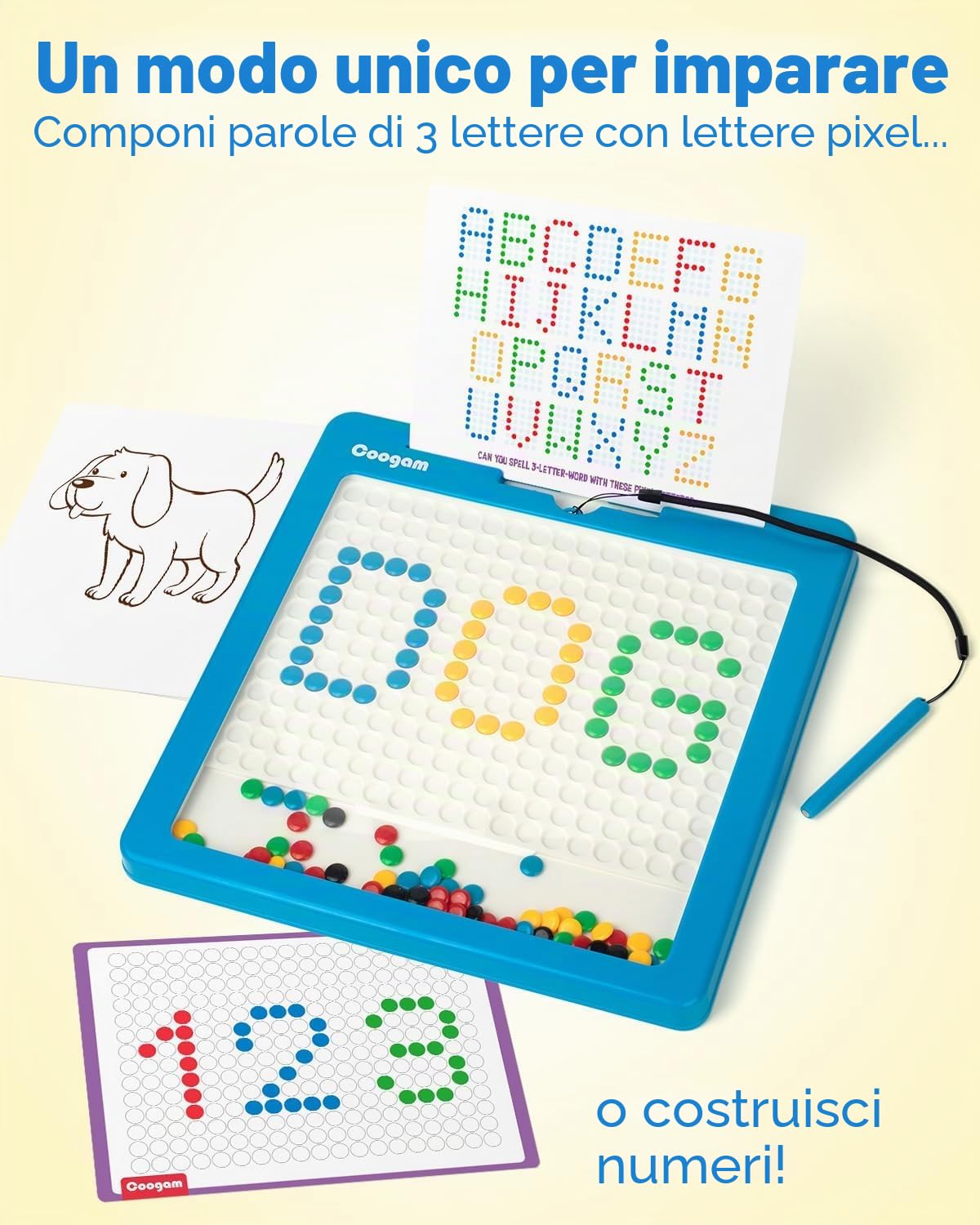 Coogam Magnetic Drawing Board Large Magnet Doodle Board with Pen and Dot Beads, Color Shape Pattern Art Pad, Montessori Educational Traveling Toy Gift for 3 4 5 6 Years Old Toddlers
