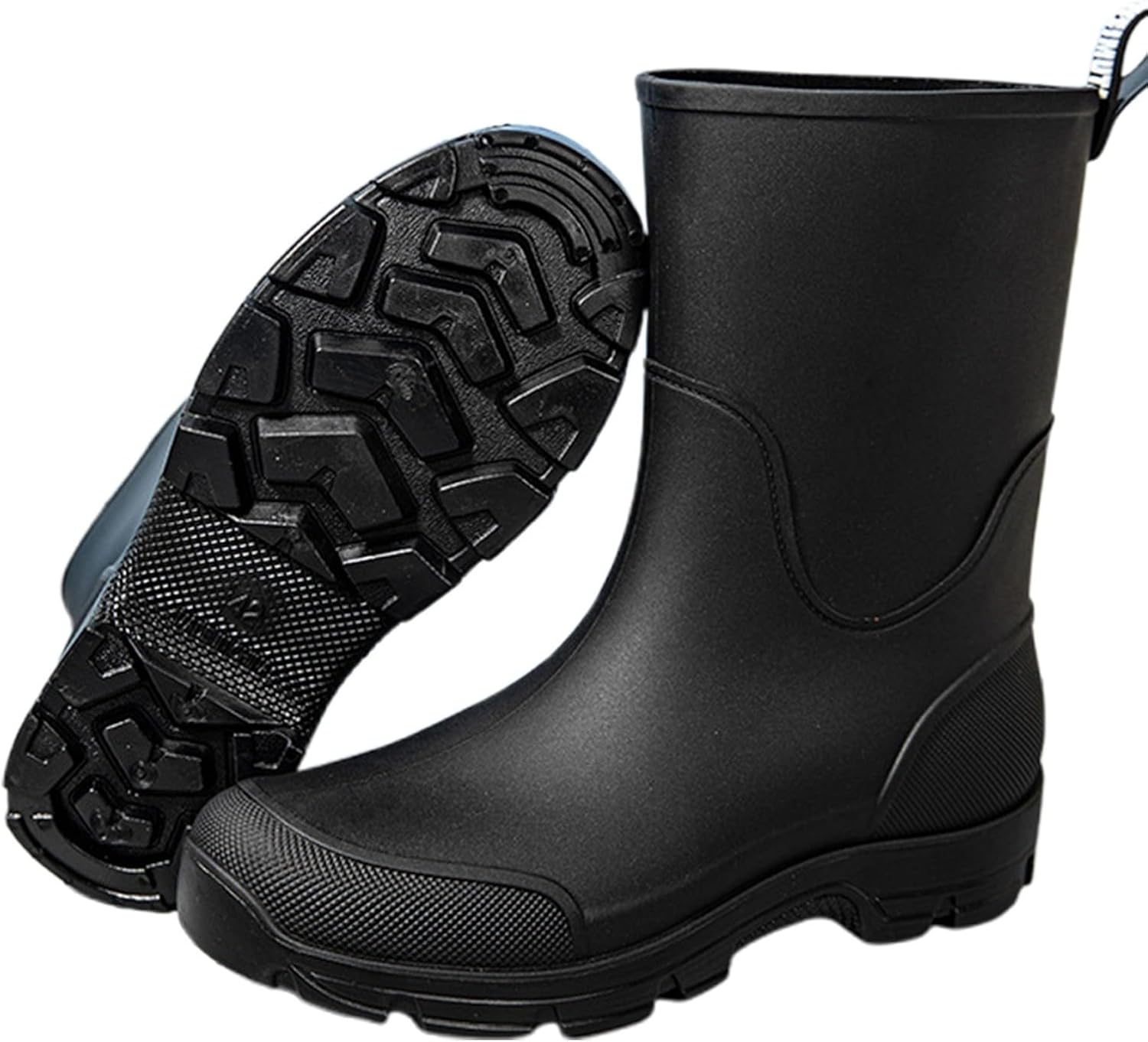 Men's Outdoor Rain Boots Mid Calf Non Slip Rubber Work Boots for Camping Hiking Fishing and Daily Activities