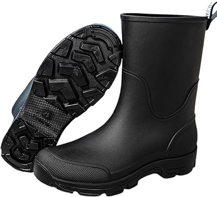 Mens Outdoor Rain Boots Mid Calf Non Slip Rubber Work Boots for Camping Hiking Fishing and Daily Activities