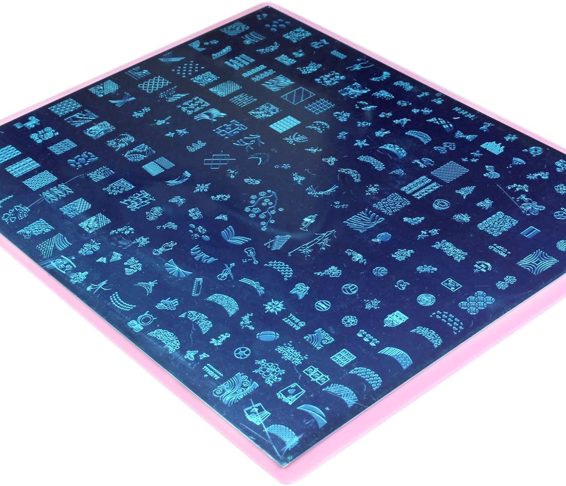 Beauty Leader 2 Pcs Nail Art Plate with Pink Holder XXL Large Size Stamping Nail Template A+B Pattern Stamping Plate