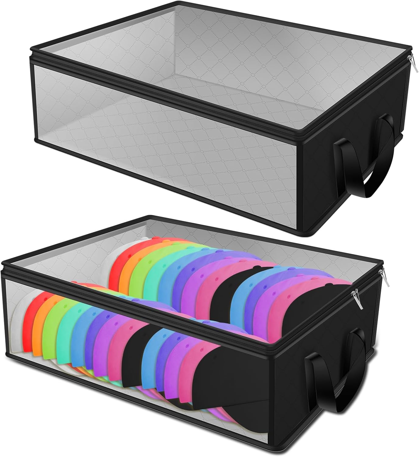 2Pcs Hat Storage Box, Robust Baseball Caps Organizer Foldable Windowable Large Capacity Easy Access Widely Used(black,2)