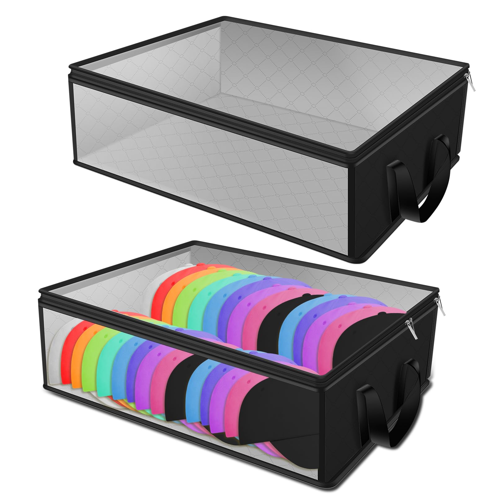 2Pcs Hat Storage Box, Robust Baseball Caps Organizer Foldable Windowable Organizer Large Capacity Storage Easy Access Widely Used Organizer for Baseball Caps(black,2)