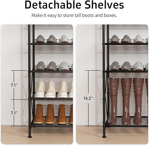 Miniatura 7 de Zapatero de 10 niveles, organizador de zapatos de metal resistente con capacidad para 50 pares, zapatero alto que ahorra espacio para entrada,