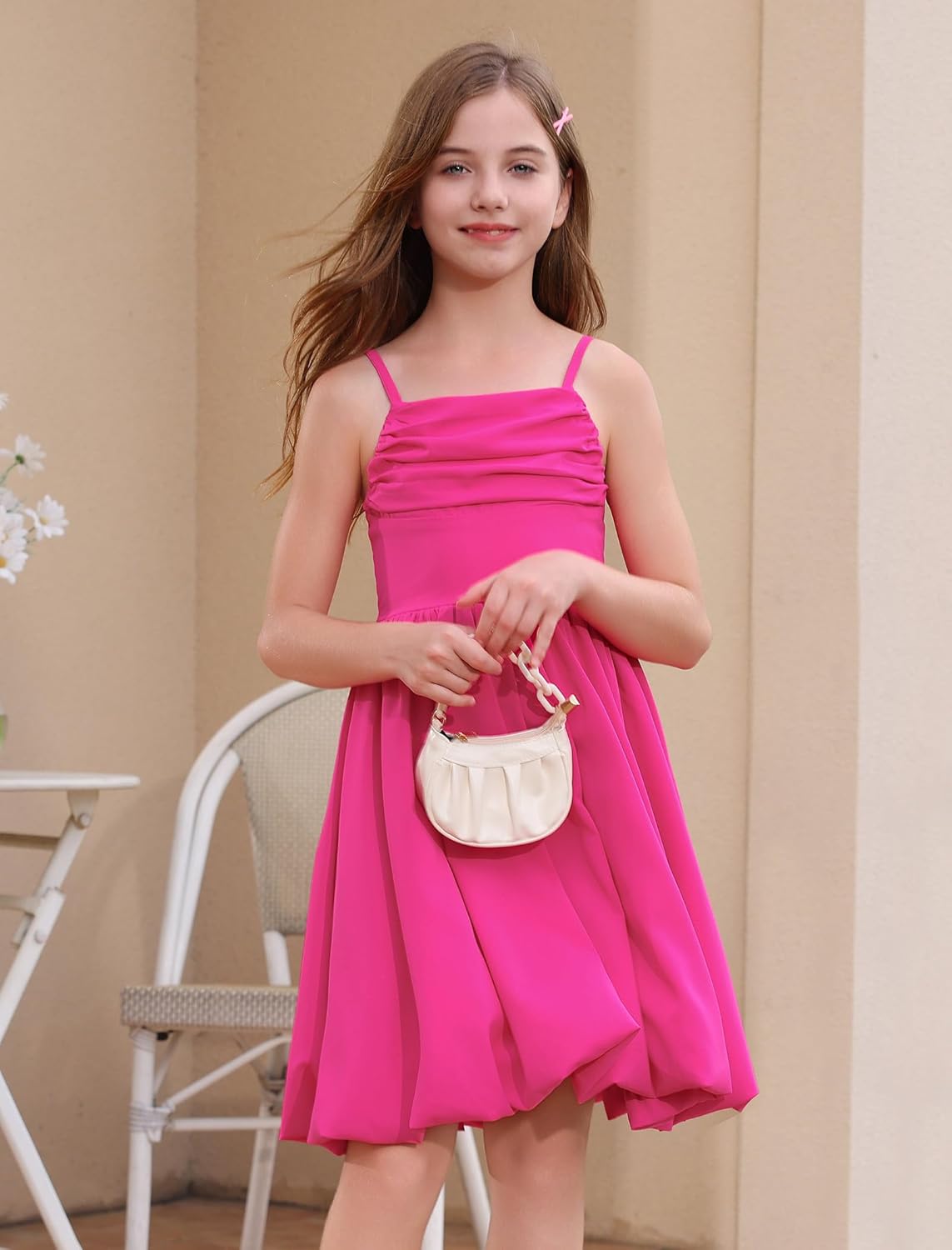 IBAKOM Girl Sleeveless Formal Party Dress Ruffle Smocked Flower Bud Skirt Teen Fancy Pageant Homecoming School Prom Dress - Image 4