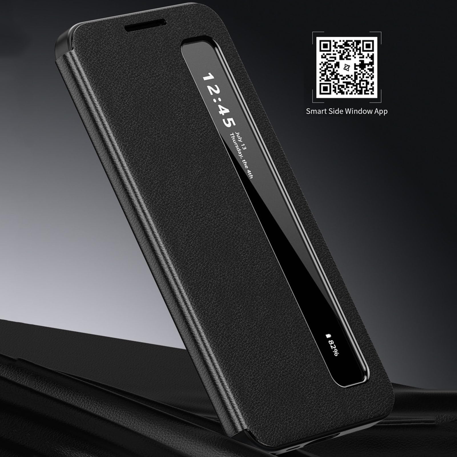 Skórzane etui do Samsung Galaxy S25 Ultra/S25 Plus/S25, etui z klapką Smart Wake Flip View, osłona obiektywu bocznego, szare, S25 Ultra