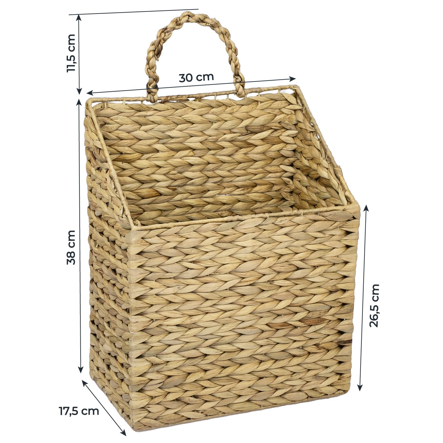 HMF wiszący kosz pleciony z hiacyntu wodnego do gazet do zawieszenia | 30 x 17,5 x 38 cm