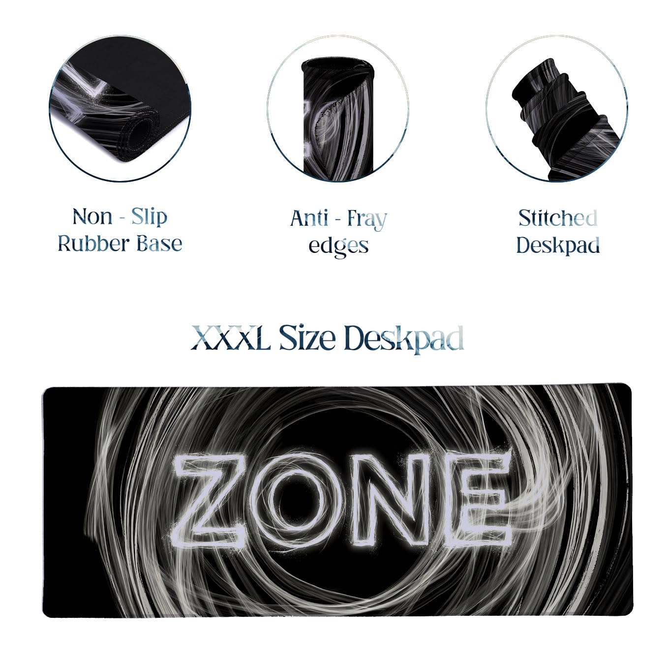 SoulAbiti Zone Gaming Mouse Pad, 36 x 16 Inch XXXL Extended Desk Mat for Keyboard & Mouse, Black White Focus Deskpad, Non-Slip Rubber Base, Stitched Edges 2